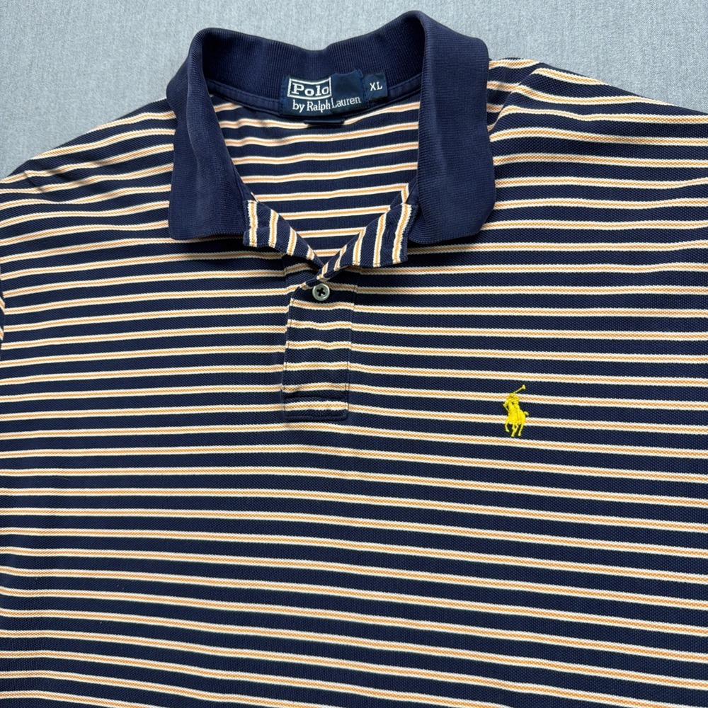 Polo Ralph Lauren Mens Knit‎ Short Sleeve Shirt XL Blue Orange Stripes